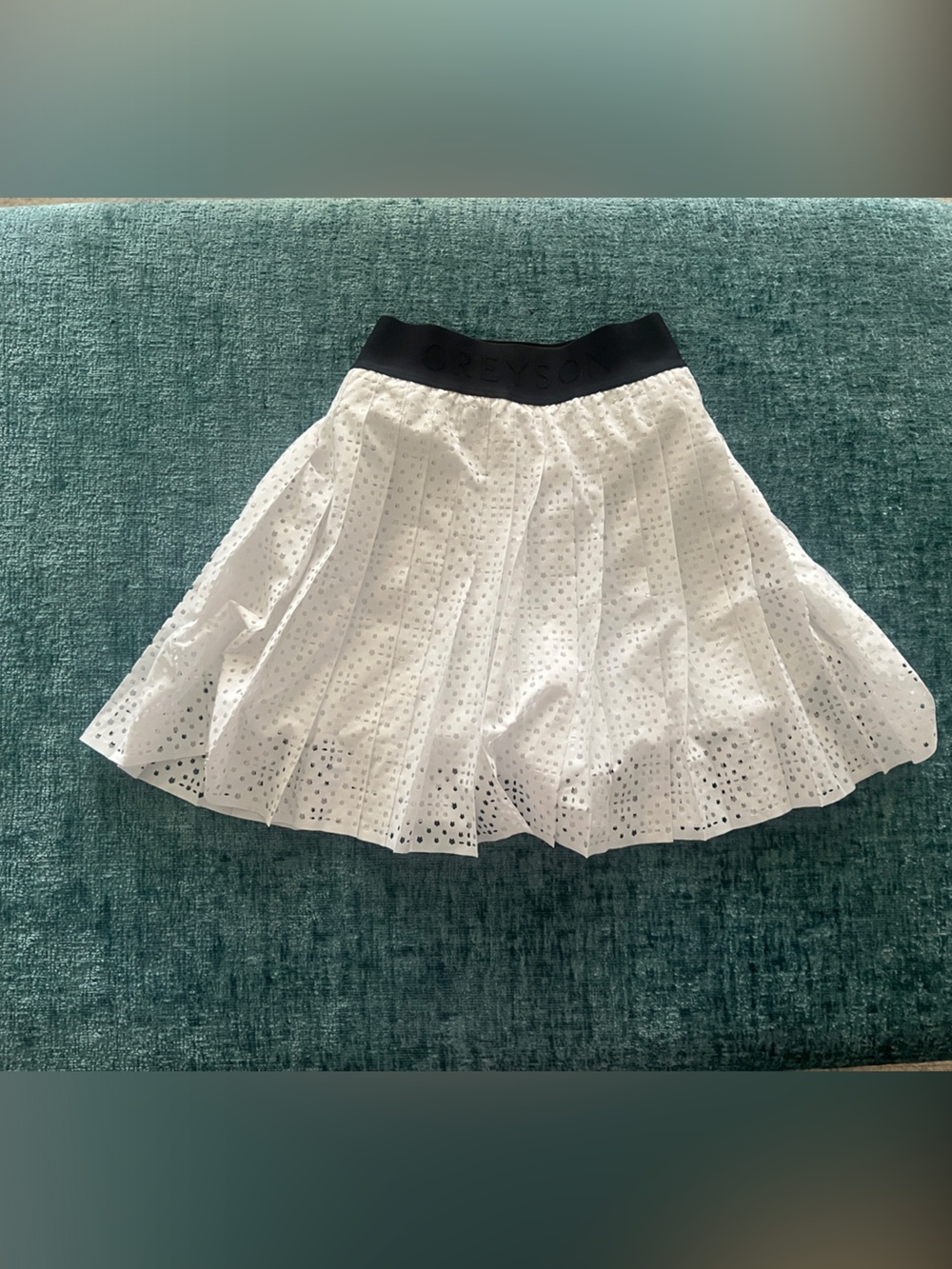 Greyson White Eyelet Circle Skirt with Black Waistband